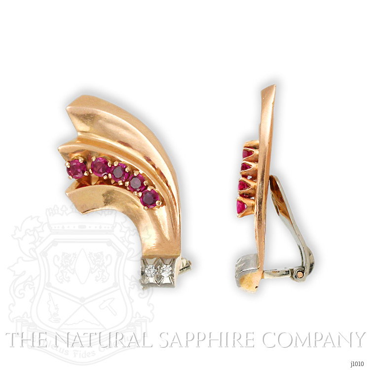 0.70 Ct.Tw. Reddish Pink Sapphire and Natural Diamond Antique Style Earrings, 14K White & Rose